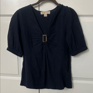 Michael Kors Dark Blue Blouse with Square Buckle